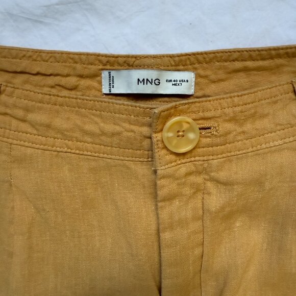 Mango women's linen high rise wide leg linen pant, size 8, mustard yellow color - Picture 4 of 5